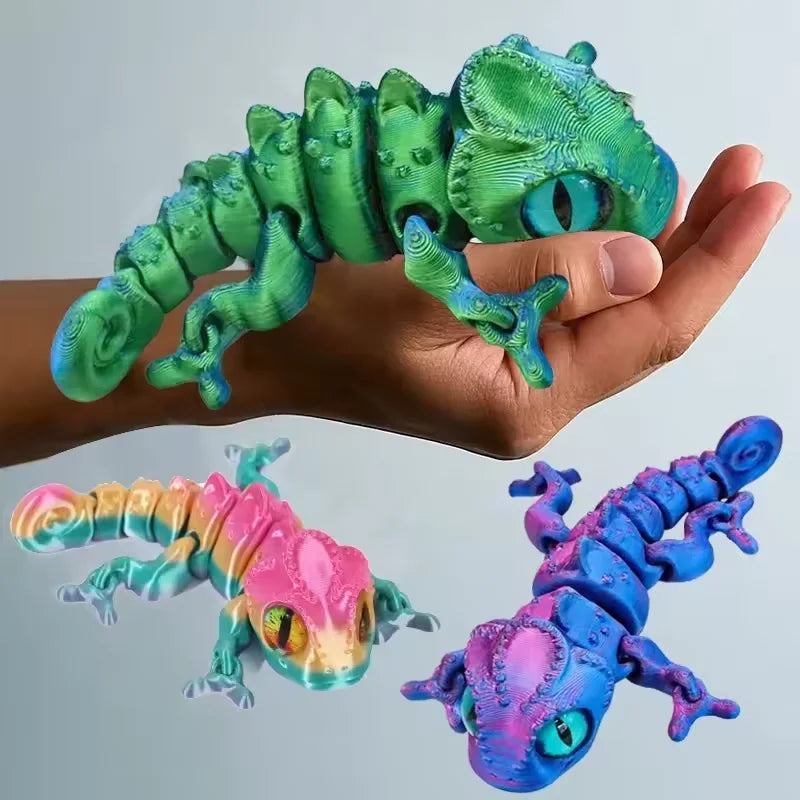 3D Printing Chameleon Lizard Figures Multi-joint Movable Simulation Eyes for Home Accessories Kids Gift Living Room Decoration
