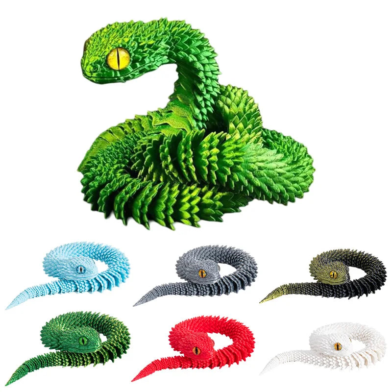 3D Printed Snake Fidget Toys Crystal Dragon Flexible Joints Executive Desk Toys Home Office Decor Perfect Gifts for Autism/ADHD