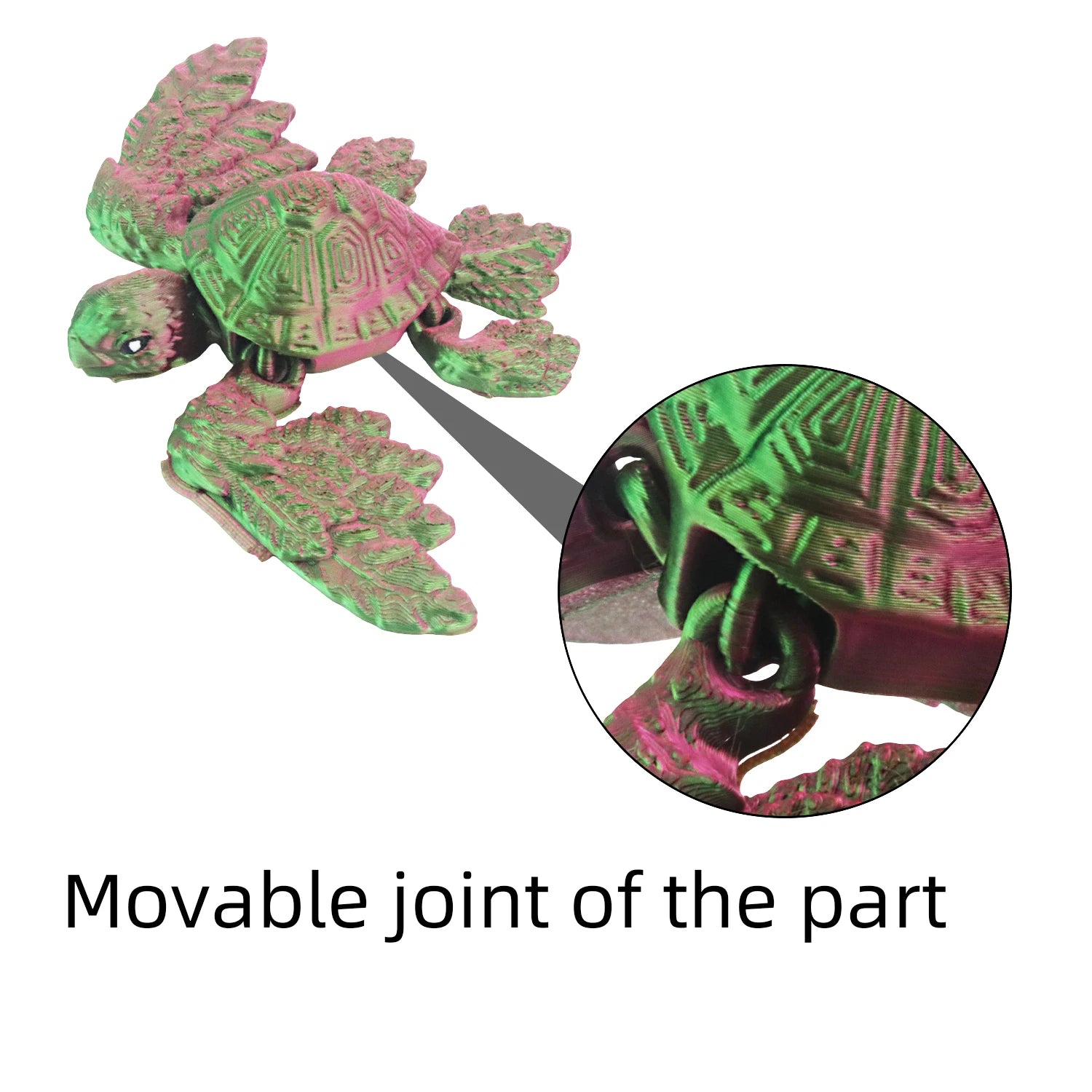 Innovative 3D printed winged turtle, movable joint design, stress relieving turtle statue, desktop decoration