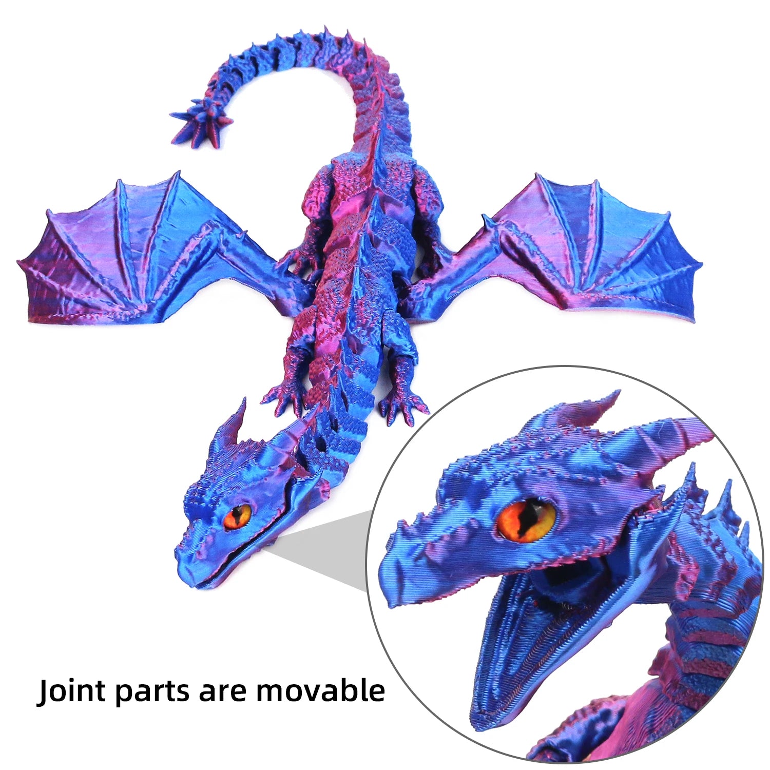 3D printed dragon wings, flying dragon with movable mouth and joints, decorative ornament gift