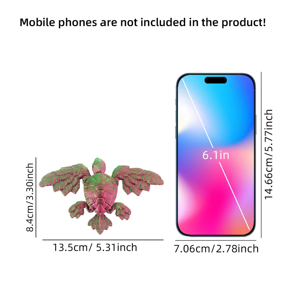 Innovative 3D printed winged turtle, movable joint design, stress relieving turtle statue, desktop decoration