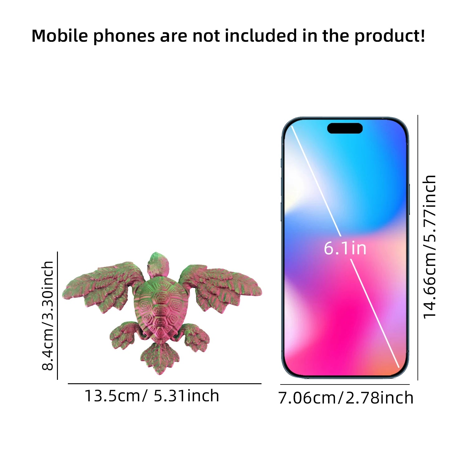 Innovative 3D printed winged turtle, movable joint design, stress relieving turtle statue, desktop decoration