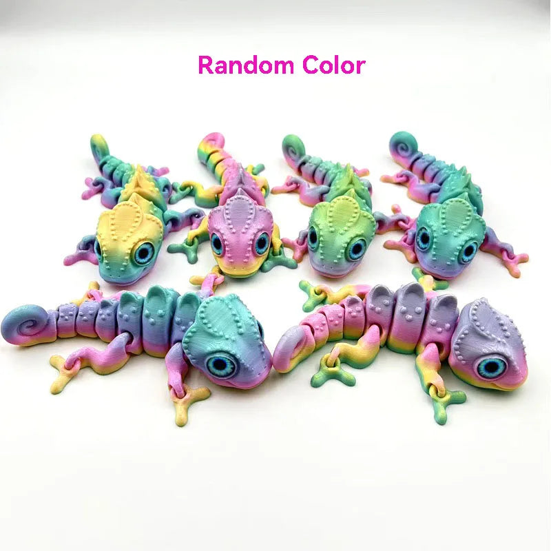 3 pieces/set of 3D printed chameleon models, colorful eyes, movable joints, creative collection desktop decoration gifts