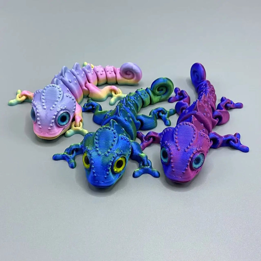 3 pieces/set of 3D printed chameleon models, colorful eyes, movable joints, creative collection desktop decoration gifts