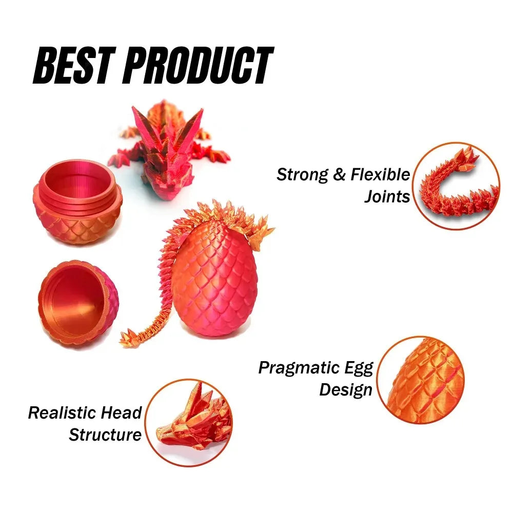 1/2PCS 3D Printed Dragon Egg with Dragon Fully Articulated Dragon Model Movable Rotatable Articulated Desktop Ornament Kid Toy