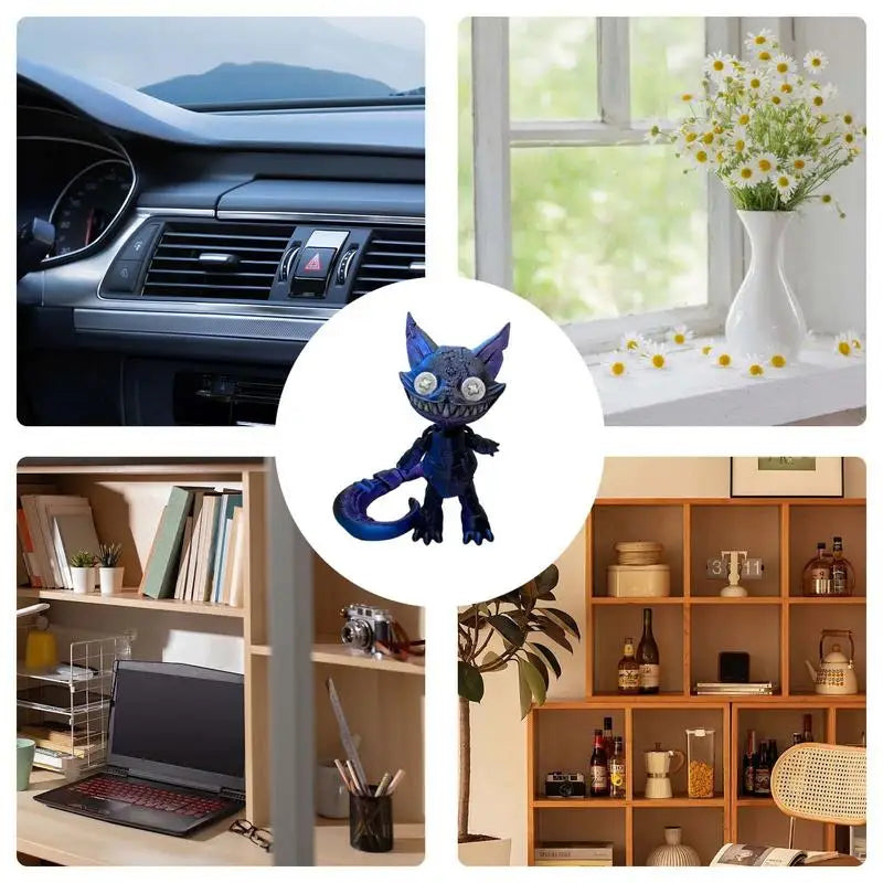 Creepy Cheshire Cat Action Figure Desk Toys 3D Sculpture Collectible Figurines Creepy Cat Figures with Movable Joints Desk Decor