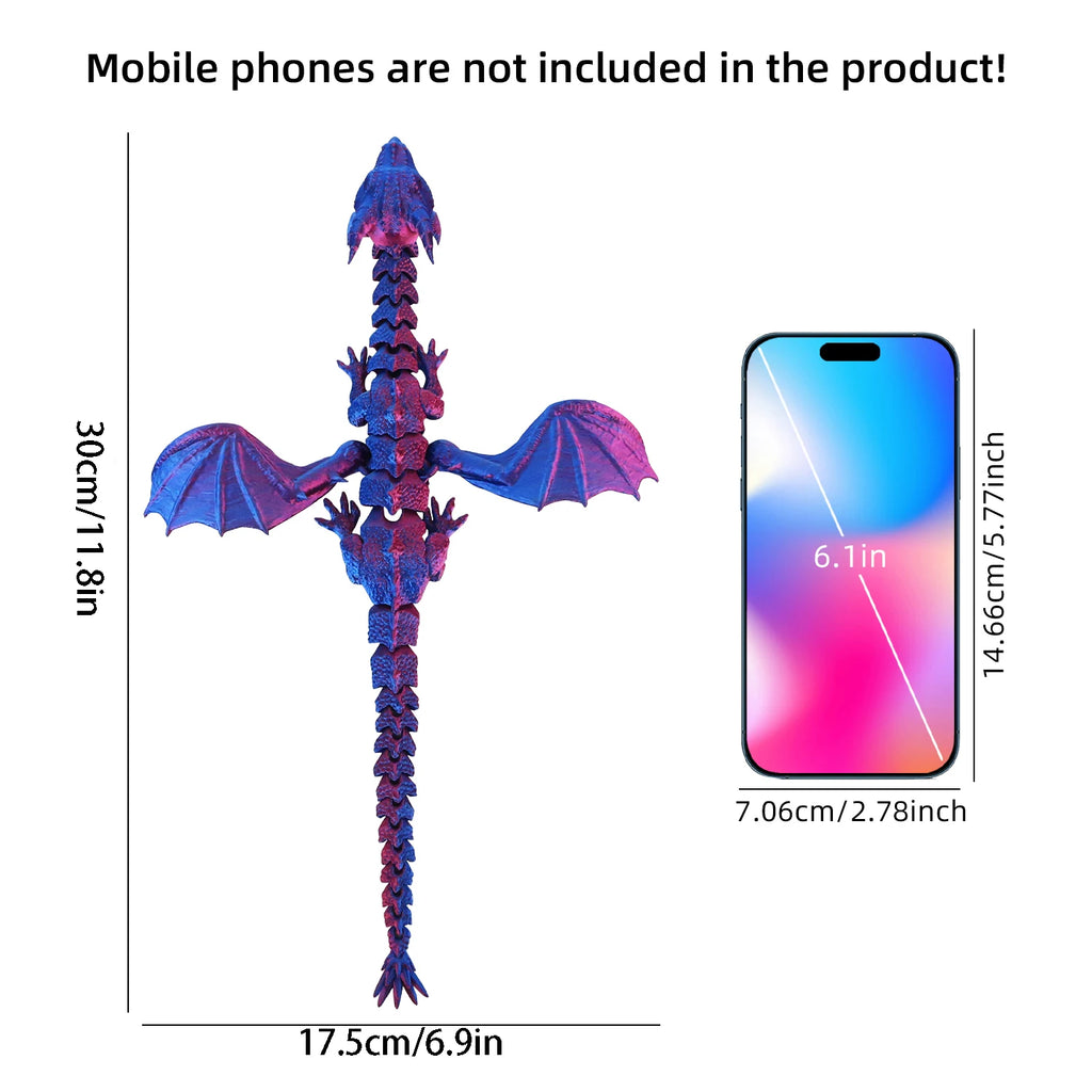 3D printed dragon wings, flying dragon with movable mouth and joints, decorative ornament gift