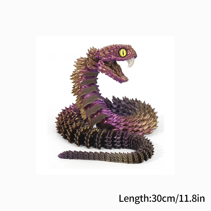 3D Printed Snake Fidget Toys Crystal Dragon Flexible Joints Executive Desk Toys Home Office Decor Perfect Gifts for Autism/ADHD