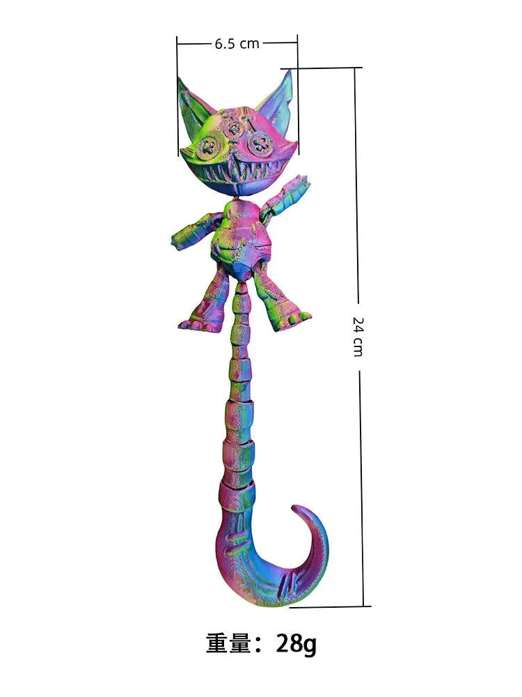 3D-printed Long-tailed Devil Cat with Movable Joints Throughout Its Body Stress-relieving Decorative Ornamen & Children's Gift