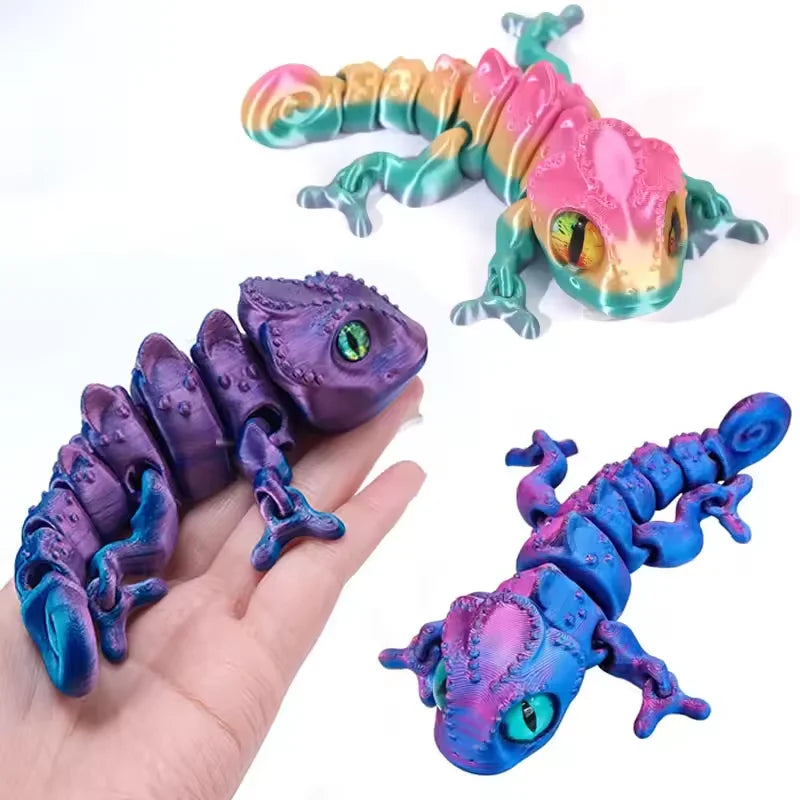 3D Printing Chameleon Lizard Figures Multi-joint Movable Simulation Eyes for Home Accessories Kids Gift Living Room Decoration