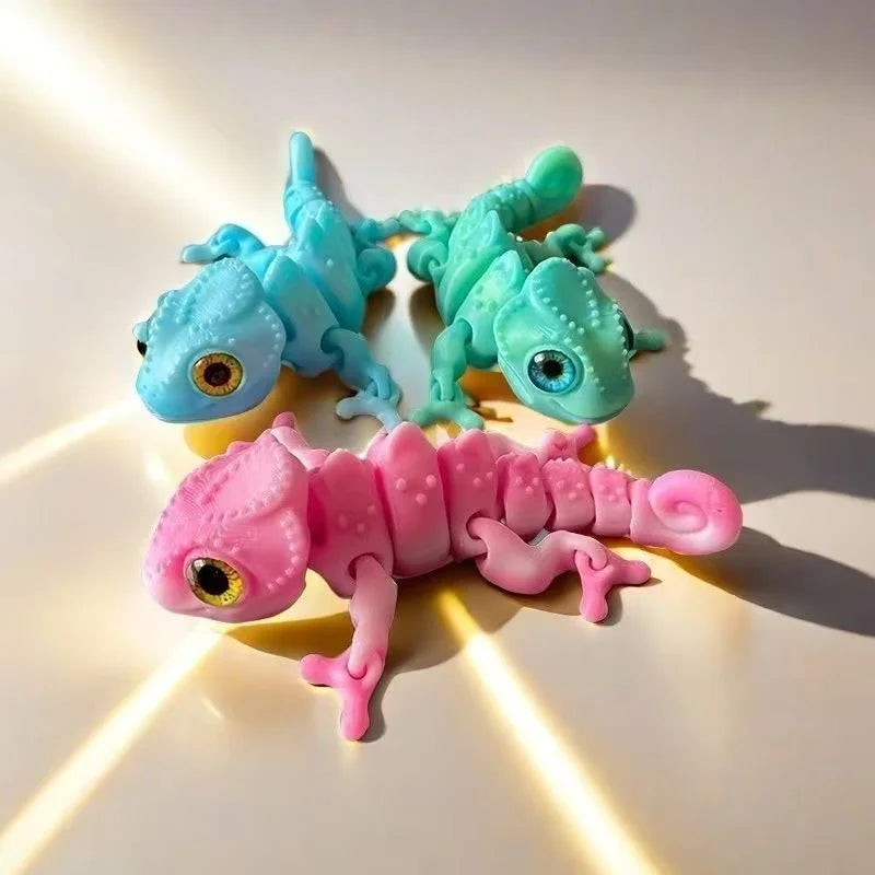3 pieces/set of 3D printed chameleon models, colorful eyes, movable joints, creative collection desktop decoration gifts