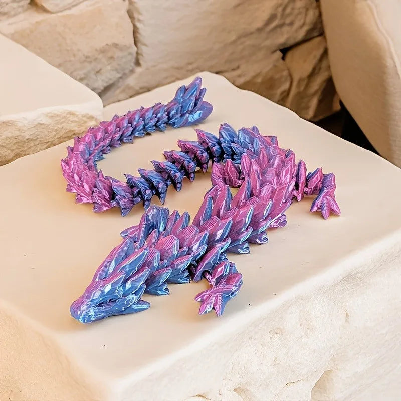 1Pc 3D Printed Gemstone Dragon Figurine-Iridescent Plastic Desk Decor, Ideal for Bedroom & Office, Perfect Gift for Christmas