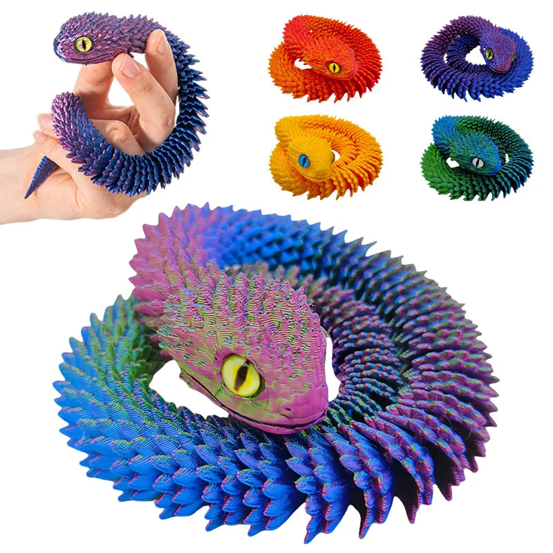 3D Printed Snake Fidget Toys Crystal Dragon Flexible Joints Executive Desk Toys Home Office Decor Perfect Gifts for Autism/ADHD