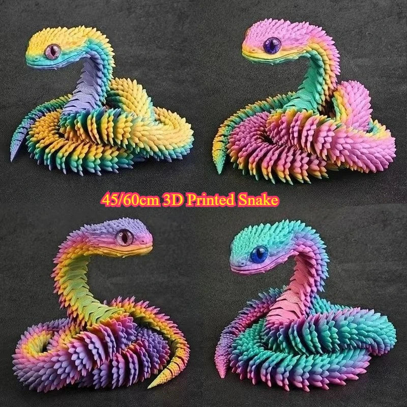 3D Printed Snake 45/60cm Articulated Snake Joint Mobility Simulation Animals Snake Office Desktop Ornament Kids Christmas Gift