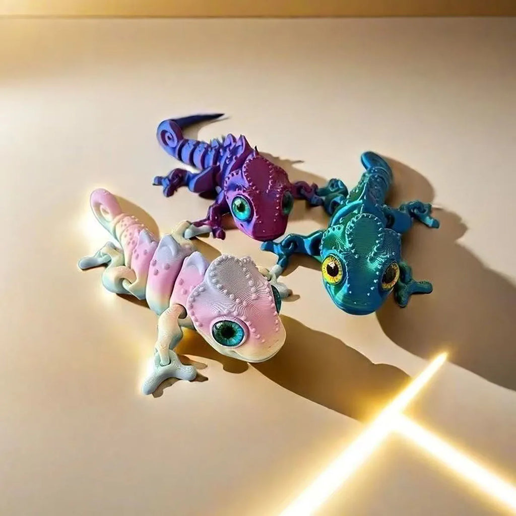 3 pieces/set of 3D printed chameleon models, colorful eyes, movable joints, creative collection desktop decoration gifts