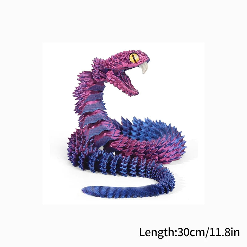 3D Printed Snake Fidget Toys Crystal Dragon Flexible Joints Executive Desk Toys Home Office Decor Perfect Gifts for Autism/ADHD